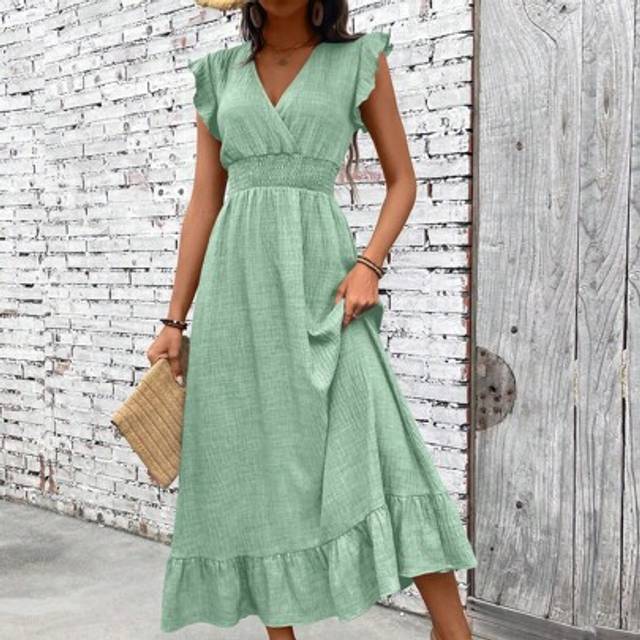 SHEIN Casual Minimalist Waist Defined Maxi Dress For Women, Suitable For Vacation