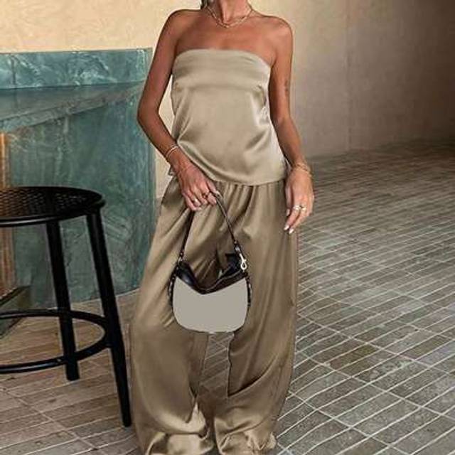 INAWLY 2pcs/Set Women Solid Color Casual Camisole Top And Pants Set, Simple & Fashionable For Daily Wear
