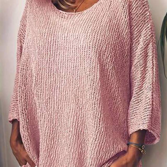SHEIN Plus Size Casual Loose Solid Color Three-Quarter Sleeve Sweater
