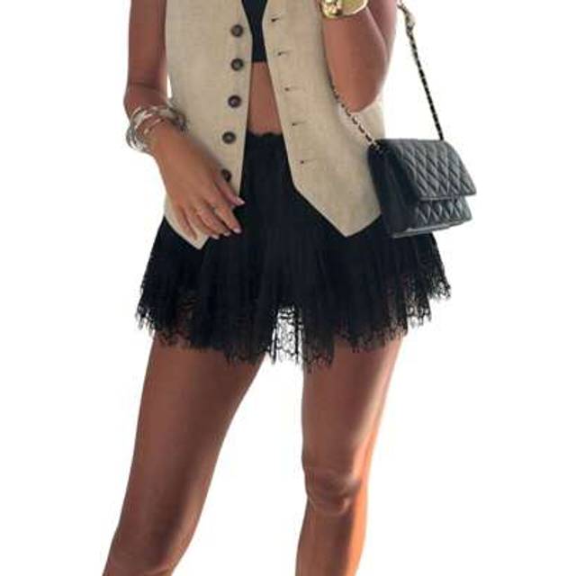 SHEIN Women&#39;s Lace Mini Skirts Casual Low Waist Solid Color Loose Fit Pleated Skirts Summer A-Line Skirts