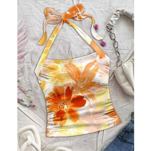 Soleia Women&#39;s Floral Print Knitted Racerback Camisole Tank Top, Fitted, Suitable For Summer Vacation