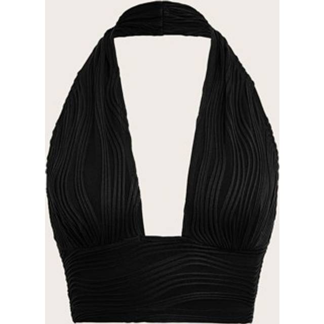 SHEIN Solid Backless Crop Halter Y2k Top