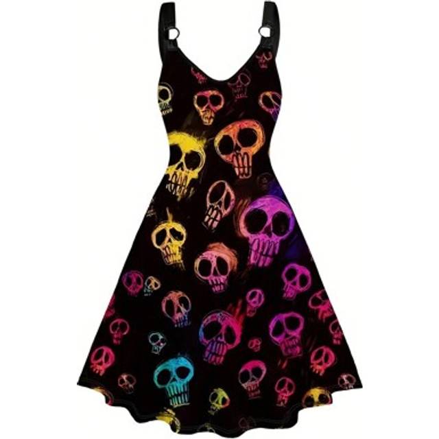 SHEIN Plus Size Women Gothic Style Halloween Party Devil Winged Print Dress For Summer