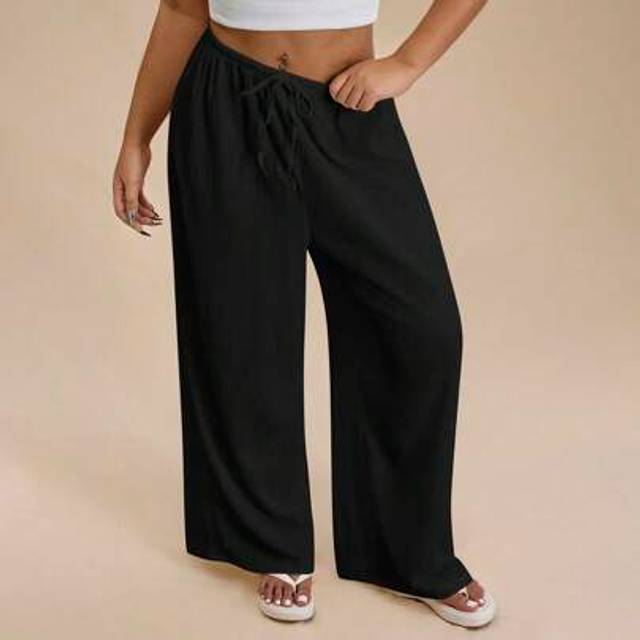 SHEIN Plus Size Casual Solid Color Wide-Leg Pants