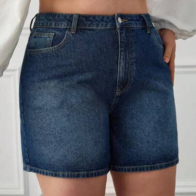 SHEIN Plus Size Women High Waisted Pocketed Casual Versatile Denim Shorts Womens Shorts Women S Outfits Work Outfits For Women Short Jeans For Woman Short O