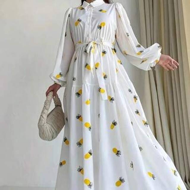 SHEIN Pineapple Print Fitted A-Line Dress For Women, Waist Cinched Design, Machine Washable Polyester, Suitable For Daily Wear, Travel, Vacation And Party,