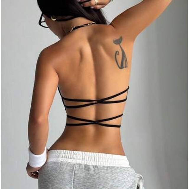 SHEIN Fashionable Sexy Solid Color Backless Halter Sports Bra