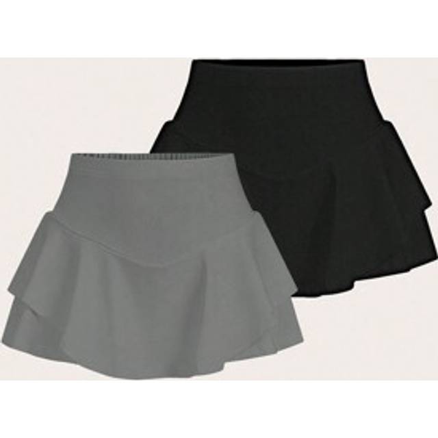 SHEIN Two-Piece Set Women Solid Color Simple Knitted Skort, Short Style For Spring/Summer Daily Casual Wear