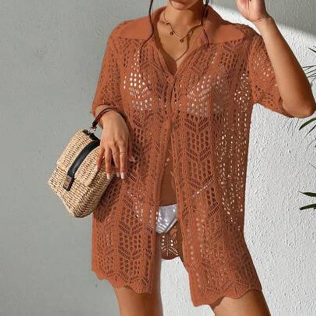 SHEIN Women&#39;s Vacation Beach Hollow Out Kimono Cover Up