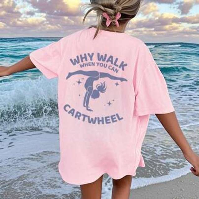 SHEIN One Piece For Girls, Casual Printed Round Neck Pullover Short-Sleeved T-Shirt For Summer Students, Young Children&#39;s Clothing - Dance Art Style T-Shirt