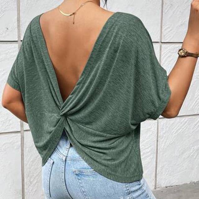 SHEIN Women&#39;s Summer Casual Backless Twisted Knot T-Shirt