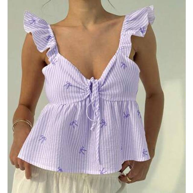 Aloruh New Fashion Sweet Bowknot Low-Cut Cinched Waist A-Line Babydoll Dress With Tie-Up Ruffle Sleeves, Slimming