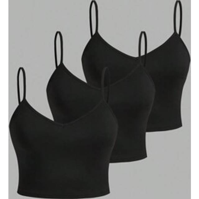 SHEIN 3pcs/Set Women Plus Size Solid Color Black Cami Top, Casual & Slim Fit, Suitable For Summer