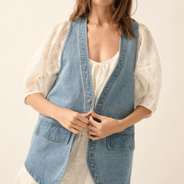 SHEIN Womens Denim Vest Sleeveless V Neck Button Down Jean Waistcoat Jacket Y2K Summer Crop Tops Daily Streetwear