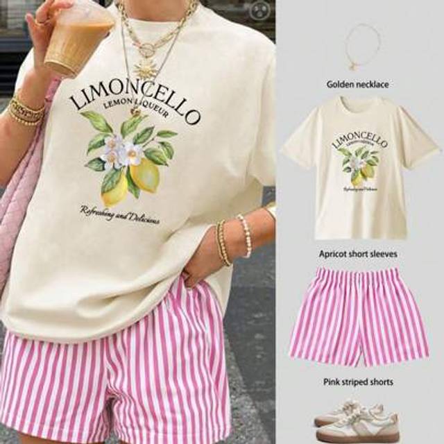 SHEIN Lemon Print Women&#39;s Overside Short-Sleeved Tops, Summer Women Outfit, Graphic Tees, Graphic Tees, Vacation, Set, Summer Women Clothes, Women Outfit Se