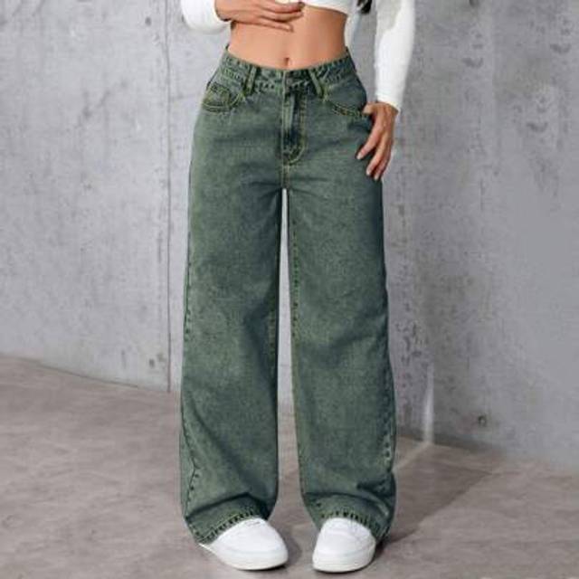 SHEIN Women&#39;s Casual Loose Straight Leg Washed Denim Jeans