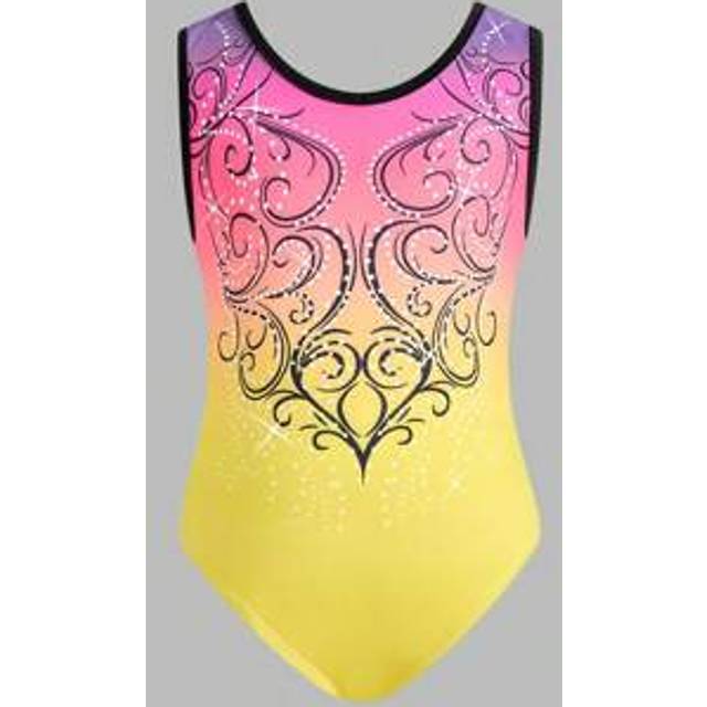 SHEIN Young Girls Fashion Activewear Gradient Print Snug Fit Leotard, Multi-Color Knitted Gymnastic Bodysuit, Stretchy Soft Comfortable Sports Wear, Suitabl