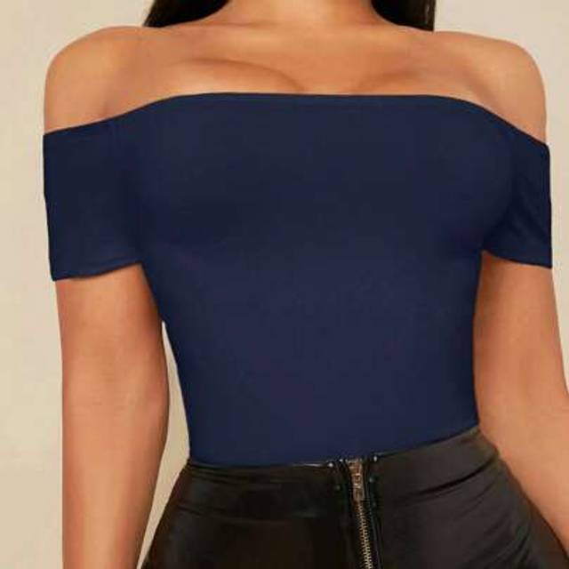 SHEIN Off Shoulder Solid Women Outfit Black Bodysuit