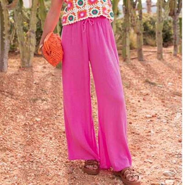 SHEIN Solid Color Elastic Waist Wide Leg Pants, Casual Elegant College Style Suitable For Home, Daily, Travel, Spring Summer Autumn New