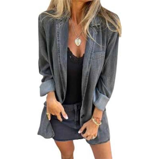 SHEIN Women&#39;s Oversized Denim Jacket Vintage Long Sleeve Button Down Boyfriend Jean Jacket Fall Coat