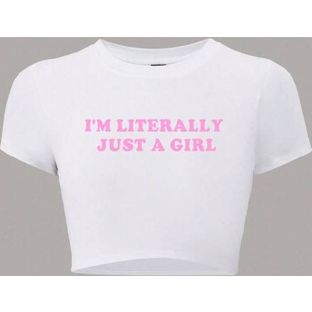 Flirla Fitted T-Shirt With &#34;I&#39;m Literally Just A Girl&#34; Crop Slogan Design For Women Graphic Tees Women Tops