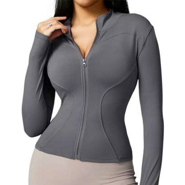 SHEIN Women&#39;s Workout Jacket Solid Color Quick Dry Lightweight Zip Up Yoga Jacket Athletic Slim Fit Tops