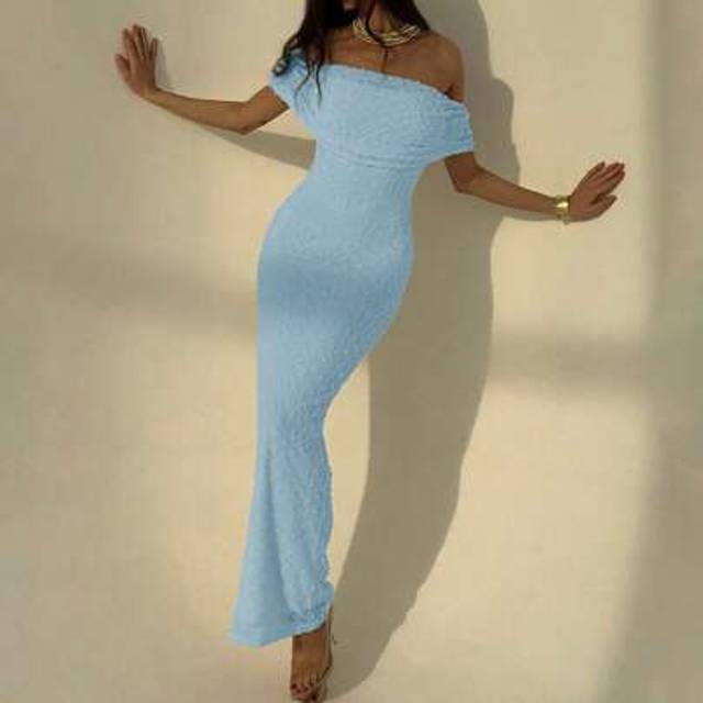 Aloruh Romantic Off-Shoulder Bodycon Dress For Dating, Vacation, Spring/Summer, Textured Fabric,Summer Dresses For Women Dresses For Wedding Event