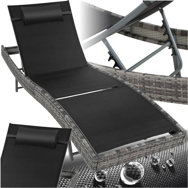 Tectake Sun Lounger Moana - Durable And UV-resistant, 6 Position Backrest, Grey
