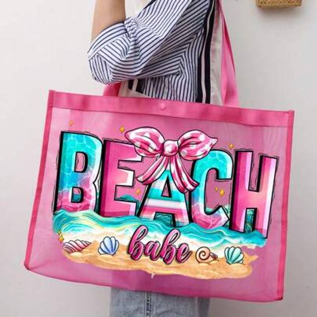 SHEIN 1PC Mesh Beach Bag Nylon Material Alphabet Printed Beach Mesh Tote Bag With Large Capacity,Use Tt Yourself Or Give Gifts To Others,Back To School Supp