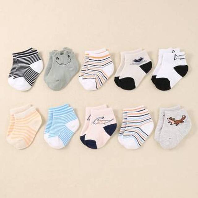 SHEIN 10 Pairs Of Baby Striped Bare Socks. They Are Cute Cartoon Animal-Patterned Socks For Both Baby Boys And Baby Girls And Can Be Worn In All Four Season