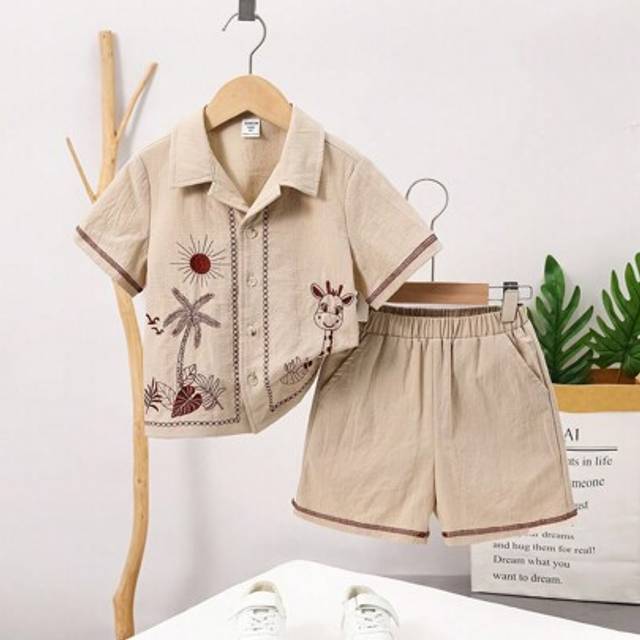 SHEIN 2pcs/Set Young Boys Kids Hawaiian Flower Printed Shirt And Shorts, Comfortable, Breathable, Cool And Sweat-Wicking, Suitable For Spring/Summer, Daily
