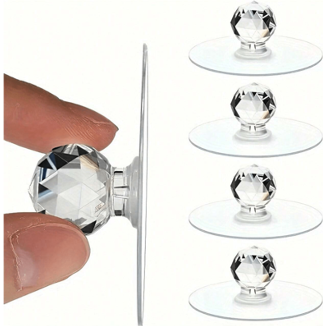 SHEIN 8pcs Transparent Crystal Door Knobs, Cabinet Drawer Door Knobs Handles, Self-Adhesive Handle With Hook, Furniture Door Decorative Hardware