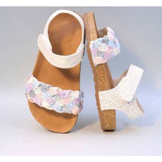SHEIN 2025 Summer Fashion Girls&#39; Roman Knitted Sandals With Strap Design, Breathable, Foot Protective, Non Slip Lightweight Cork Sole