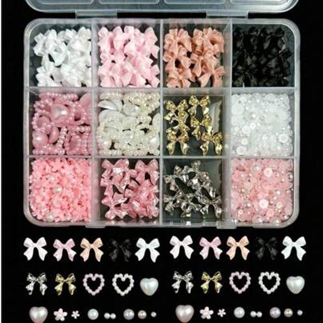 SHEIN 1 Set Nail Art Decorations Kit, Resin Bow Charms And Pearls In Mixed Sizes, DIY Manicure Accessories, Alcohol-Free Nail Art Supplies With Storage Box