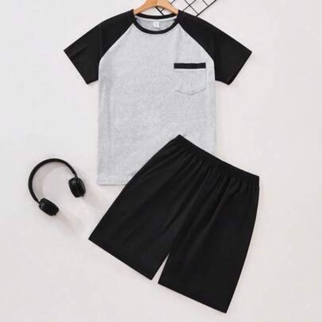 SHEIN Casual Pajama Set For Teens, Drop Shoulder