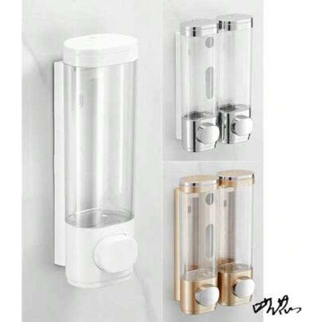 SHEIN Single/Double Head Bathroom Soap Dispenser 300/600ML Wall Mounted Manual Pressing Shower Gel Shampoo Dispenser Hotel Supplies Home Bathroom Decor Summ