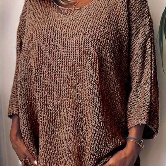 SHEIN Plus Size Casual Loose Solid Color Three-Quarter Sleeve Sweater