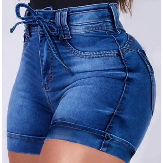 SHEIN Women&#39;s Pocket Elastic Waist Casual Summer Denim Shorts