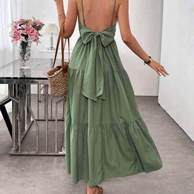 SHEIN Casual Sleeveless Tie Up Bow Dress For Spring & Summer Summer Outfits For Women Summer Dresses For Women Vacation Outfits Woman Beach Vacation Sundres