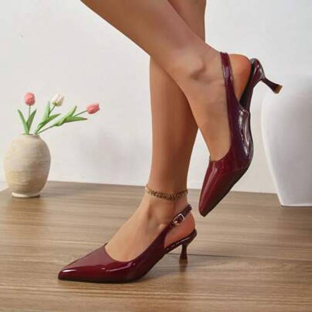 SHEIN New Fashionable High Heel Pumps, Sexy Burgundy High Heels, Elegant Pointed Toe Smooth Shoes Suitable For Weddings, Parties, Commuting, All Seasons, Me