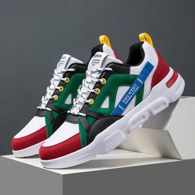 SHEIN Men&#39;s Color Block Letter Print Lace Up Low Top Sneakers, Fashionable Comfortable Versatile Casual Daily Wear Skate Shoes