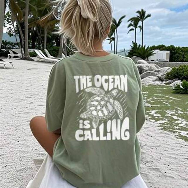 SHEIN Women&#39;s Summer New Simple Turtle And Slogan Print Casual Holiday Style Loose Versatile Round Neck Short Sleeve T-Shirt Fashionable Daily Tops Suitable
