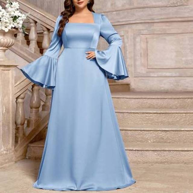 SHEIN Plus Size Elegant Taro Purple Flare Sleeve Bridesmaid Dress