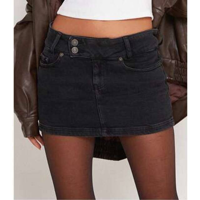 SHEIN Women&#39;s Denim Mini Skirt Solid Zipper Button Design Low Rise Short Jean Skirt For Summer