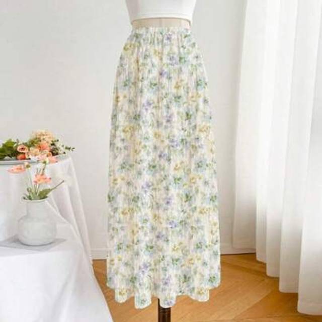Flirla Summer Floral Patchwork A-Line Skirt Maxi Women Outfit