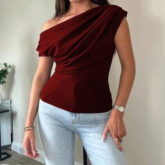 SHEIN Elegant Basic Casual Unique Gorgeous Asymmetrical Neck Crop Top, Sexy Oblique Shoulder Figure-Hugging Short Tank Top