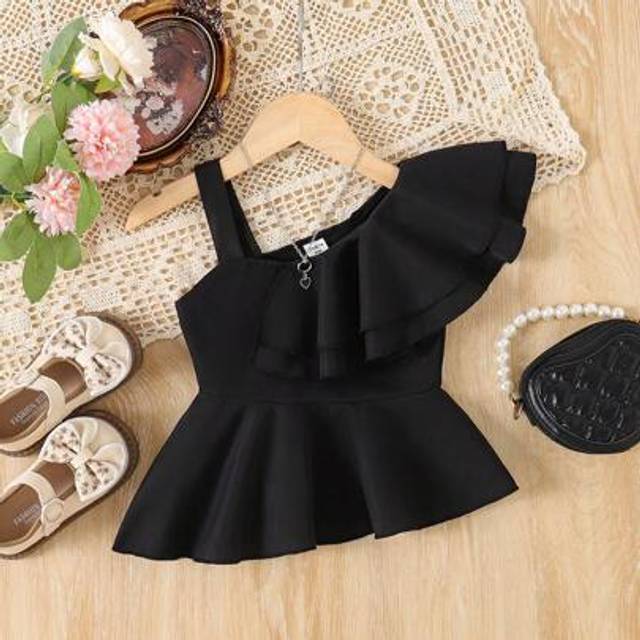 SHEIN Young Girls Solid Color 3D Ruffle Trim Blouse, Spring/Summer