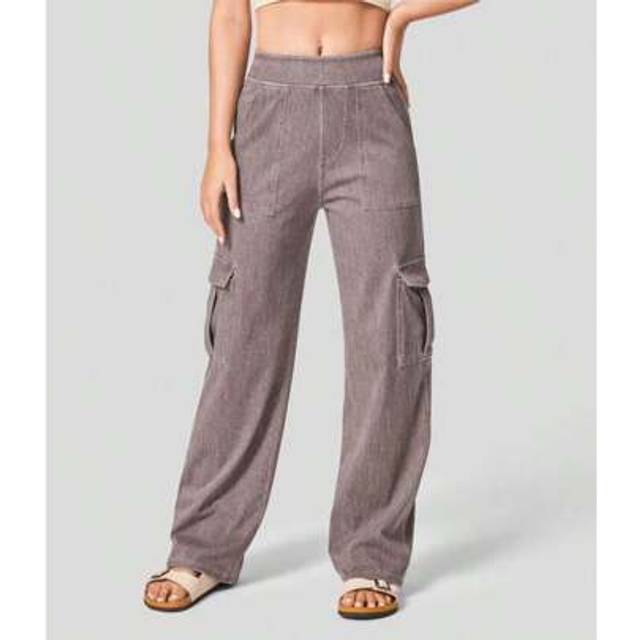 SHEIN Women&#39;s Colorful Cargo Jeans Mid Rise Wide Leg Jeans Stretchy Knit Denim Relaxed Fit Casual Pants With Multil Pockets