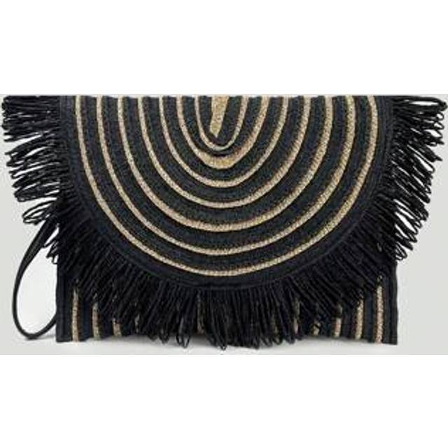 SHEIN Bohemian Style Woven Black Clutch Bag, Summer New Straw Envelope Bag, Beach Holiday Tassel Bag
