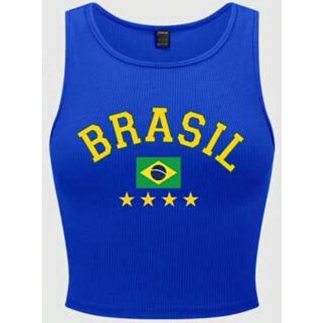 Flirla Women&#39;s Y2K Brazil Flag &#39;BRASIL&#39; Printed Tank Top Graphic Tees Women Tops